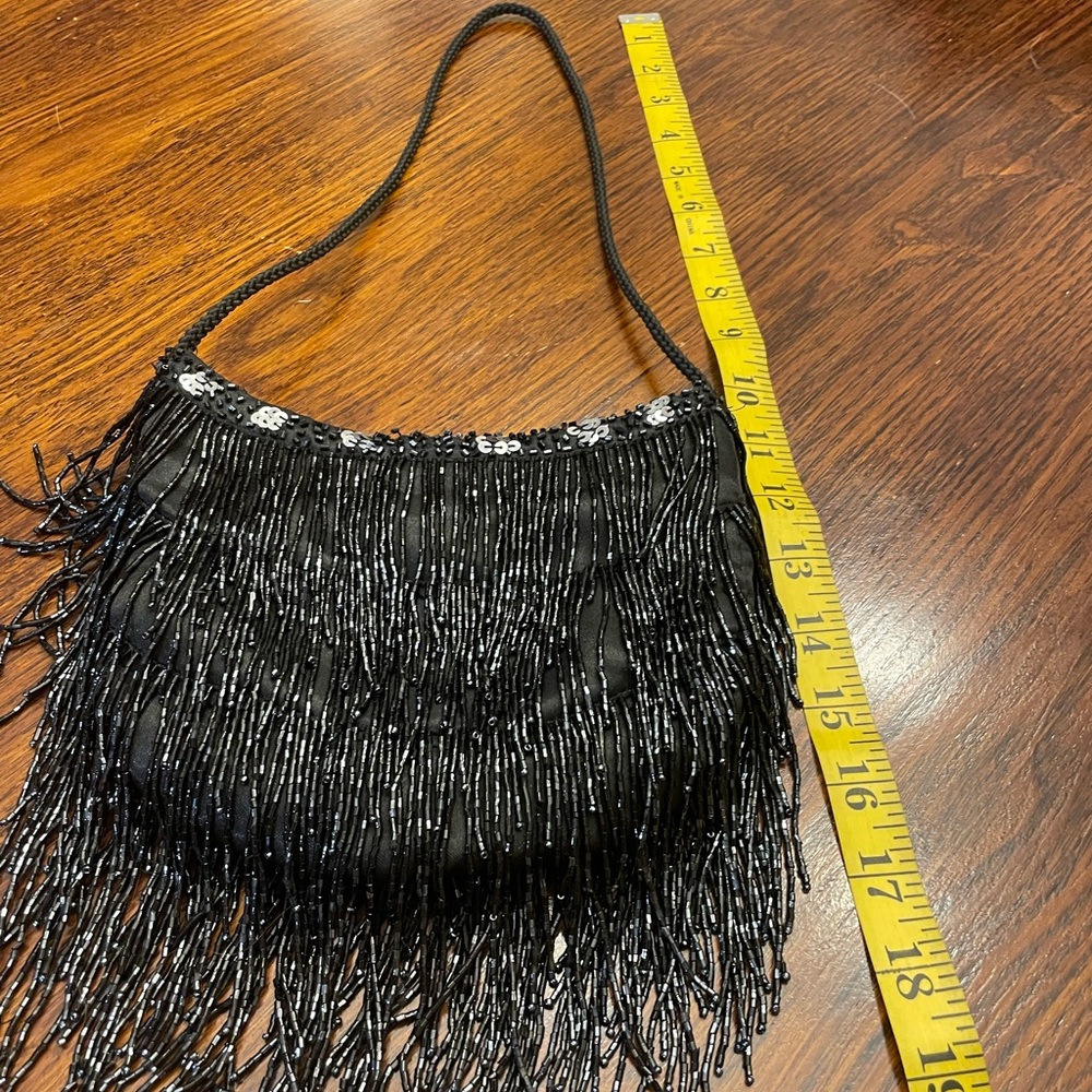 Lancome Black Mini Bag with Beaded Fringe - Picture 4 of 10